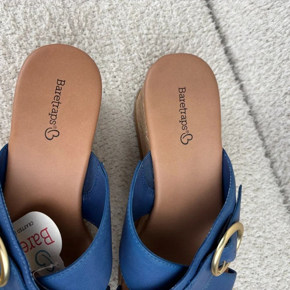 Baretraps Sandals Womens 9M Blue Sydney‎ Cork Slip On Buckle Detail Honeycomb